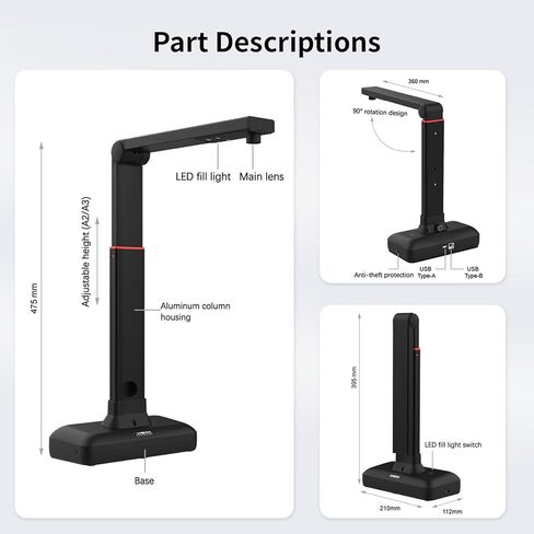 VIISAN Document Scanner - USB Document Camera, Capture Size Up to A2, 130 Languages OCR, Auto-Flatten & Deskew Tech, Page Turning Detection, Fast Scan 1.5s/Page, 23MP Book Scanner for Windows & MacOS in Saudi Arabia