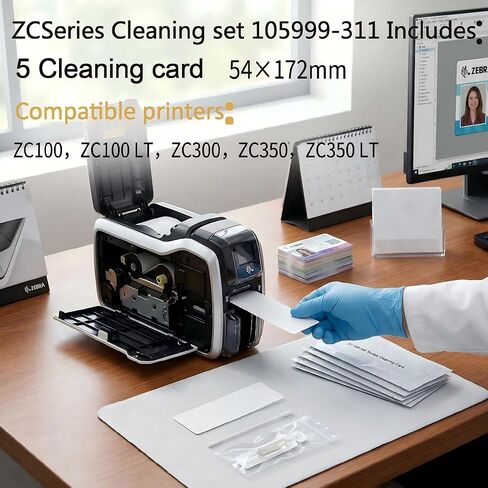 5 عبوات بطاقات تنظيف لطابعات بطاقات الهوية Zebra ZC100 وZC150 وZC300 وZC350 - بطاقات أحادية الاستخدام من ZC100 ZC300 (105999-311) in Kuwait