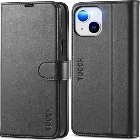 TUCCH Case for iPhone 13 Mini Wallet Case, [TPU Shockproof Inner Shell] PU Leather [RFID Blocking] [Credit Card Holder] Magnetic Stand Flip Cover Compatible with iPhone 13 Mini 5.4-inch 2021, Black in Saudi Arabia