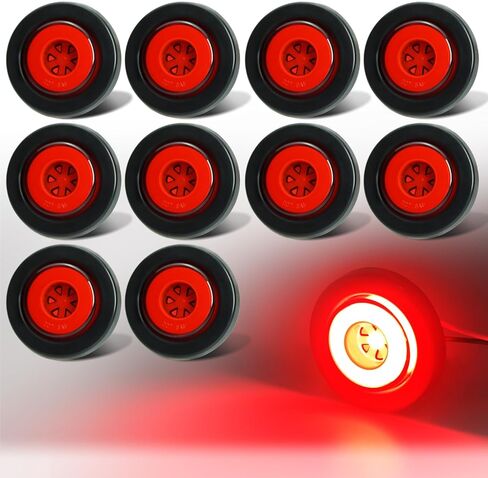 10Pcs 2" inch Round Halo 12 LEDs Trailer Boat Halo Clearance Side Marker Running Turn Lights w/Rubber Grommet Sealed Waterproof IP67 for Truck/RV/Van, DC 12V (Clear Lens_Red Light) in Saudi Arabia