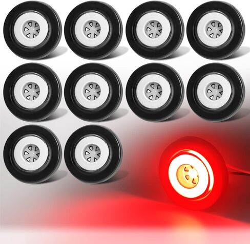10Pcs 2" inch Round Halo 12 LEDs Trailer Boat Halo Clearance Side Marker Running Turn Lights w/Rubber Grommet Sealed Waterproof IP67 for Truck/RV/Van, DC 12V (Clear Lens_Red Light) in Saudi Arabia