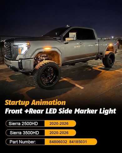 4 قطع من مصابيح LED للرسوم المتحركة لبدء التشغيل لـ 2020-2026 GMC Sierra 2500HD 3500HD بيك اب شاحنة أمامية وخلفية مدخنة، مصابيح علامة جانبية كهرمانية، استبدال OEM #84806032،84806031 in Kuwait