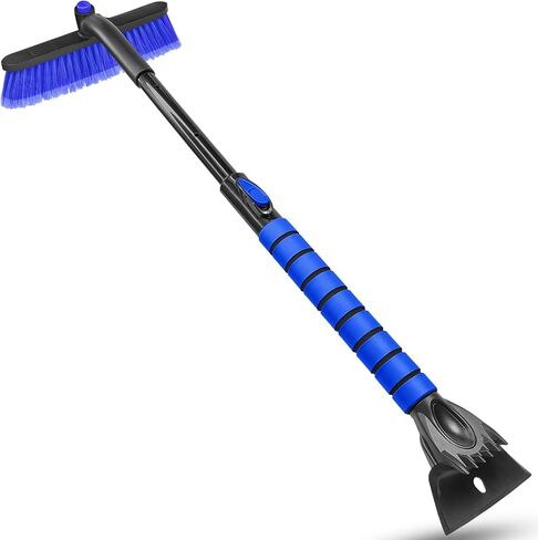 SEAAES 35 Inch Ice Scraper and Snow Brush for Car Windshield, Extendable Snow Scraper Brush with Foam Grip for Truck SUV Vehicle Window - Blue in Saudi Arabia