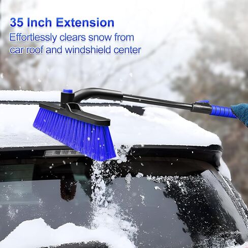 SEAAES 35 Inch Ice Scraper and Snow Brush for Car Windshield, Extendable Snow Scraper Brush with Foam Grip for Truck SUV Vehicle Window - Blue in Saudi Arabia