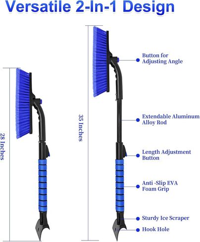 SEAAES 35 Inch Ice Scraper and Snow Brush for Car Windshield, Extendable Snow Scraper Brush with Foam Grip for Truck SUV Vehicle Window - Blue in Saudi Arabia