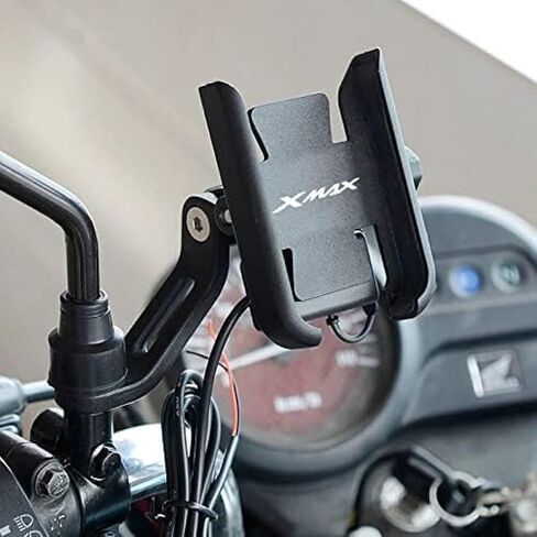 Xmax X-MAX Phone Holder for Motorcycle, Black, Compatible with Xmax X-MAX 125, 250, 300, 400, Rotatable, Handlebar Mount, CNC Aluminum, Smartphones, GPS in Saudi Arabia