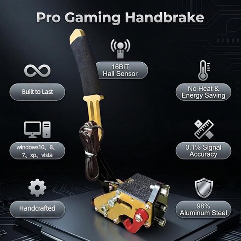 vexshadgor 16 Bit USB Handbrake with Non-Contact Hall Sensor, PC Windows Gaming Handbrake Compatible with G27 G29 G920 G923 Thrustmaster T500 T300, Professional Sim Racing Game Peripheral - gold+clamp in Saudi Arabia