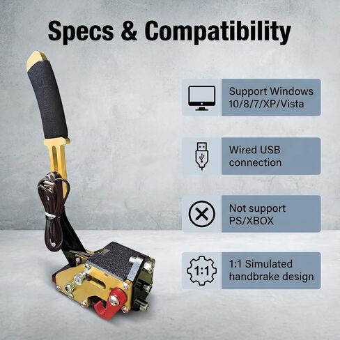 vexshadgor 16 Bit USB Handbrake with Non-Contact Hall Sensor, PC Windows Gaming Handbrake Compatible with G27 G29 G920 G923 Thrustmaster T500 T300, Professional Sim Racing Game Peripheral - gold+clamp in Saudi Arabia
