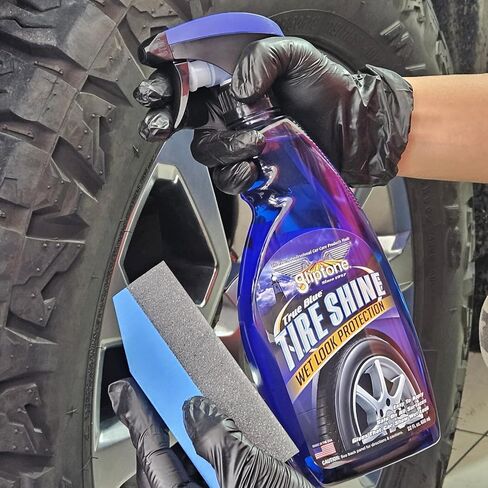 Tire Shine, True Blue Professional Wet Look Dressing, Long Lasting Water Repellent Shine for Tires, Bumpers, Moldings & Vinyl Trim, High Gloss Exterior Protectant (22oz w/ Tire Shine Applicator) in Saudi Arabia