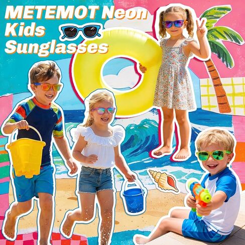 Metemot Kids Sunglasses Bulk Party Favors, Sunglasses for Kids with UV 400 Protection, Neon Sunglasses for Boys and Girls, Party Favor, Birthday Classroom Goodie Bags Party Supplies in Saudi Arabia
