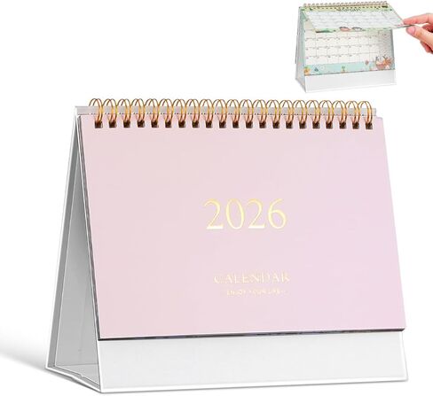 jojofuny 2026-2027 Desk Calendar, Standing Flip Desktop Planner with Thick Paper, Minimalist Pink Calendar for Home Office Decor & Daily Scheduling, 7.48 Inch in Kuwait