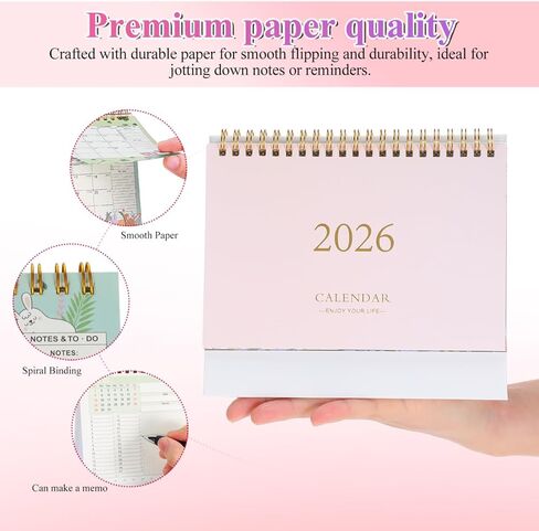 jojofuny 2026-2027 Desk Calendar, Standing Flip Desktop Planner with Thick Paper, Minimalist Pink Calendar for Home Office Decor & Daily Scheduling, 7.48 Inch in Kuwait