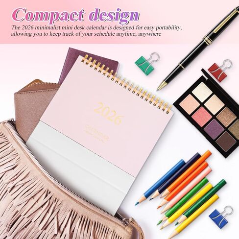 jojofuny 2026-2027 Desk Calendar, Standing Flip Desktop Planner with Thick Paper, Minimalist Pink Calendar for Home Office Decor & Daily Scheduling, 7.48 Inch in Kuwait