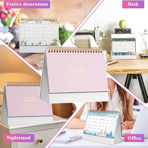 jojofuny 2026-2027 Desk Calendar, Standing Flip Desktop Planner with Thick Paper, Minimalist Pink Calendar for Home Office Decor & Daily Scheduling, 7.48 Inch in Kuwait