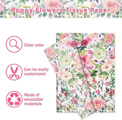 50 Sheets Watercolor Floral Tissue Paper - 20×28 Inches Rose Flower Themed Tissue for Gift Bags, Birthday Parties, Floral Themed Celebrations, DIY Crafts, Gift Wrapping, Flower Bouquet Wrapping in Saudi Arabia