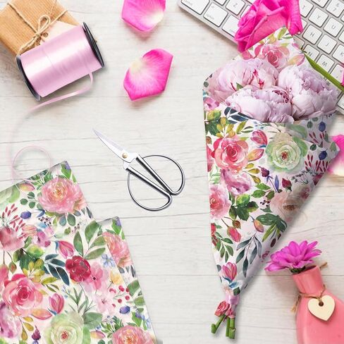 50 Sheets Watercolor Floral Tissue Paper - 20×28 Inches Rose Flower Themed Tissue for Gift Bags, Birthday Parties, Floral Themed Celebrations, DIY Crafts, Gift Wrapping, Flower Bouquet Wrapping in Saudi Arabia