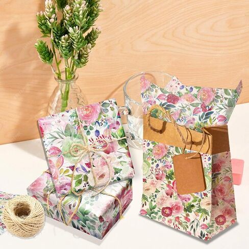 50 Sheets Watercolor Floral Tissue Paper - 20×28 Inches Rose Flower Themed Tissue for Gift Bags, Birthday Parties, Floral Themed Celebrations, DIY Crafts, Gift Wrapping, Flower Bouquet Wrapping in Saudi Arabia