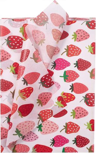 WRAPAHOLIC الفراولة القوس التفاف المناديل الورقية - 30 ورقة 14 × 20 بوصة القوس الوردي والفراولة الحلوة المناديل الورقية السائبة للنساء الفتيات عيد ميلاد، استحمام الطفل، الزفاف، دش الزفاف in Kuwait