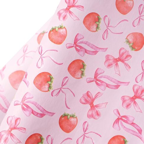 WRAPAHOLIC الفراولة القوس التفاف المناديل الورقية - 30 ورقة 14 × 20 بوصة القوس الوردي والفراولة الحلوة المناديل الورقية السائبة للنساء الفتيات عيد ميلاد، استحمام الطفل، الزفاف، دش الزفاف in Kuwait
