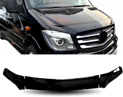 Front Bug Shield Hood Deflector Protector compatibel with 2014 2015 2016 Mercedes Sprinter W906 Tape On 3Pcs, Gloss Black with LED in Kuwait