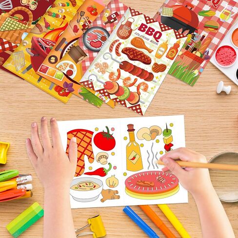 littkeef cliaet 12 Pcs Outdoor BBQ Coloring Books BBQ Party Favors Picnic Mini Coloring Book Bulk for PicnicTheme Birthday Favor DIY Art Drawing Activity Book Set in Kuwait