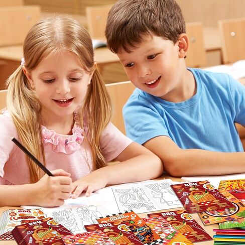 littkeef cliaet 12 Pcs Outdoor BBQ Coloring Books BBQ Party Favors Picnic Mini Coloring Book Bulk for PicnicTheme Birthday Favor DIY Art Drawing Activity Book Set in Kuwait