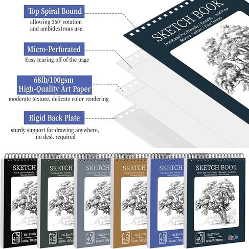 18 Pack Sketch Books Bulk 9x12 Inch Large Top Spiral Bound Sketch Pads 720 Total Sheets 6-Color Sketchbook 68lb/100gsm Acid-Free Drawing Paper for Students Beginners Artists Classroom Art Supplies in Saudi Arabia