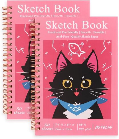 DSTELIN 2 Pack Spiral Bound Sketchbooks (100 GSM Sketch Paper), 50 Sheets per Pack, 7.5" x 5.1" Sketchbook with Red Hard Cover for Painting, Drawing and Sketching in Saudi Arabia