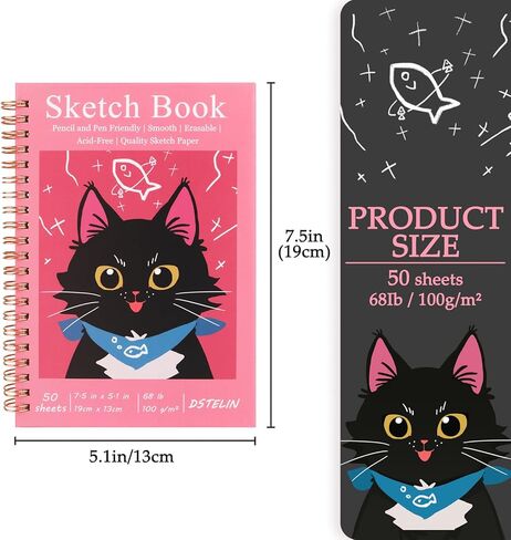 DSTELIN 2 Pack Spiral Bound Sketchbooks (100 GSM Sketch Paper), 50 Sheets per Pack, 7.5" x 5.1" Sketchbook with Red Hard Cover for Painting, Drawing and Sketching in Saudi Arabia