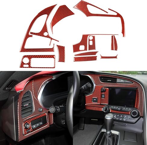 NVCNX Real 3K Carbon Fiber Dashboard Co-Pilot Glove Box Upper Handle Strip Cover Decal Car Interior Trim Accessories for Chevrolet Corvette C7 Z06 2014 2015 2016 2017 2019 Red 4PCS in Kuwait