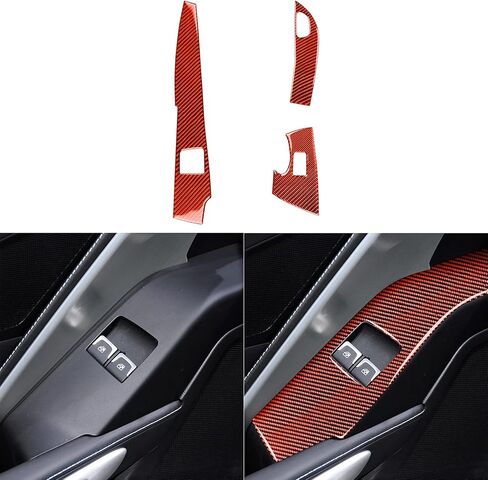 NVCNX Real 3K Carbon Fiber Dashboard Co-Pilot Glove Box Upper Handle Strip Cover Decal Car Interior Trim Accessories for Chevrolet Corvette C7 Z06 2014 2015 2016 2017 2019 Red 4PCS in Kuwait