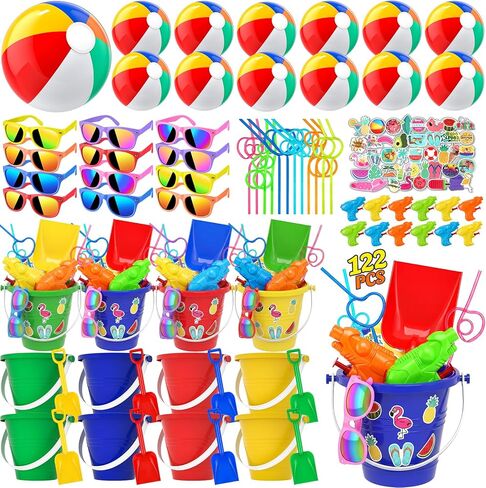 YADIYA Pool Party Favors，Beach Summer Party Favors for Kids,146 PCS Beach Toys For Kids Ages 4-8,Summer Toys with Beach Balls,Kids Sunglasses,Sand Buckets,Sticky Toys-Pool Party Decorations in Saudi Arabia