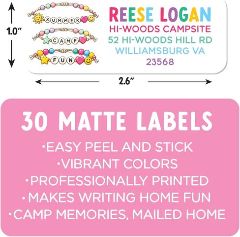 Camp Address Labels – 30 Personalized Waterproof Return Address Stickers – 18 Design Choices for Kids Camp Mail & Packages in Saudi Arabia
