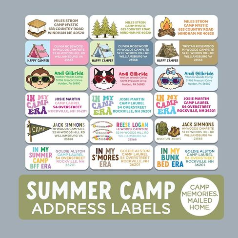 Camp Address Labels – 30 Personalized Waterproof Return Address Stickers – 18 Design Choices for Kids Camp Mail & Packages in Saudi Arabia