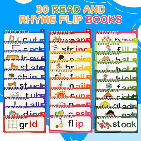 30 Read and Rhyme Flip Books, Preschool Enlightenment ABC Flash Cards, Attractive Word Family Build Book for Kids, Read & Spell Phonics Flash Cards, Read and Rhyme Flip Book for Homes and School. in Saudi Arabia