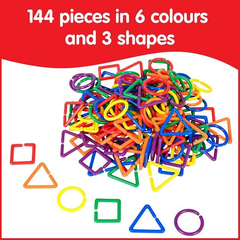 edxeducation Geo Links | Mini Jar | Set of 144 | Linking Shapes | 6 Colors | Practice Shape Recognition, Counting, Sorting and More in Kuwait