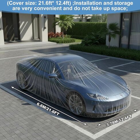 Sibba 5 Pack Disposable Car Covers, Plastic Car Cover Universal Waterproof Clear Cars Covers Vehicle Cars Cover with Elastic Bands for Sedan Outdoor Snow Rain Weather (12.4 ft x 21.6 ft) in Kuwait