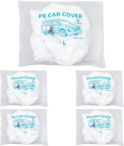 Sibba 5 Pack Disposable Car Covers, Plastic Car Cover Universal Waterproof Clear Cars Covers Vehicle Cars Cover with Elastic Bands for Sedan Outdoor Snow Rain Weather (12.4 ft x 21.6 ft) in Kuwait