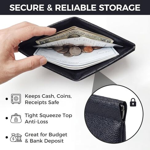 4 Pack Squeeze Top Money Bag, PU Leather Cash Pouches, 7.87 X 4.3 Inch Portable Cash Bag, Multipurpose Money Envelopes Bank Deposit Bags for Daily Use Money Saving Binder in Saudi Arabia