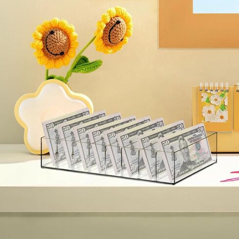 4-Compartment Cash Organizer Tray, Clear Money Storage Box for Bills and Coins, Money Counter, Cash Register Drawer Insert for Business and Home Use in Saudi Arabia