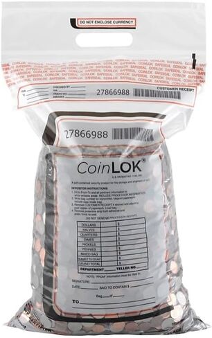ControlTek CoinLok مقاس 13 بوصة × 25 بوصة، شفاف، 50 كيسًا، حقيبة عملات معدنية مقاومة للتلاعب، حقيبة نقود لتسجيل النقود للإيداع البنكي، حقائب أمان تحمل ما يصل إلى 25 رطلاً من العملات المعدنية 585097 in Kuwait