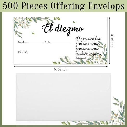 Woanger 500 Count Spanish Offering Envelopes Tithe Donation Tithes and Offering for Church Supplies(Leaf) in Kuwait