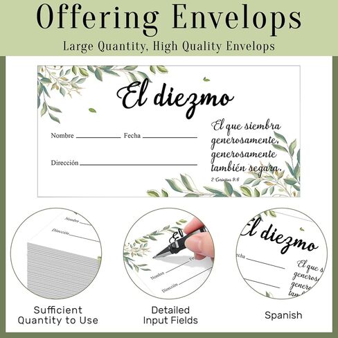 Woanger 500 Count Spanish Offering Envelopes Tithe Donation Tithes and Offering for Church Supplies(Leaf) in Kuwait