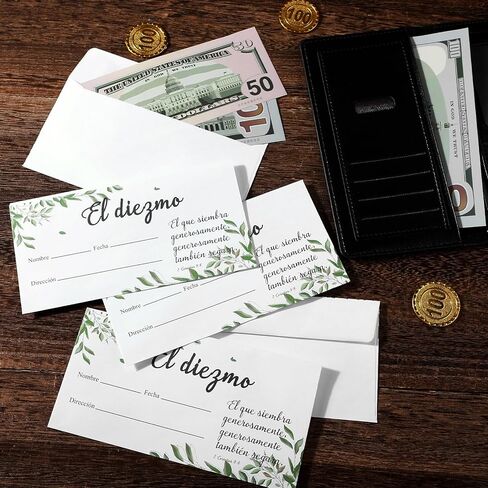 Woanger 500 Count Spanish Offering Envelopes Tithe Donation Tithes and Offering for Church Supplies(Leaf) in Kuwait