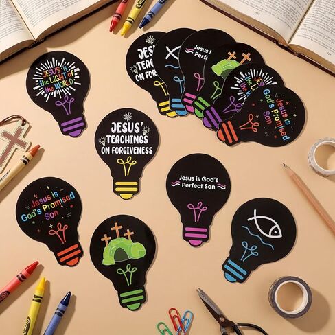 Eaasty 144 Pcs 4.6 x 3.2'' 2026 Vbs Vacation Bible School Memory Tags Illumination Theme Light Bulb Tags Double-Sided Printed for Jesus Faith Learning Church Activity Supplies in Kuwait