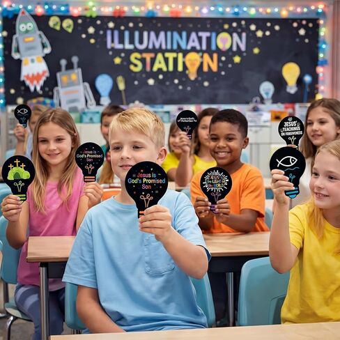 Eaasty 144 Pcs 4.6 x 3.2'' 2026 Vbs Vacation Bible School Memory Tags Illumination Theme Light Bulb Tags Double-Sided Printed for Jesus Faith Learning Church Activity Supplies in Kuwait