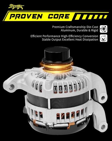 Oktiger 2.3L 200A Upgraded Alternator for Ford for Mustang 2015-2023 RWD Only Ecoboost, Ecoboost Premium 2.3L, L4 Gas 12V 200Amp Clockwise 4-Groove Decoupler Pulley, OE FR3T-10300-FA in Kuwait