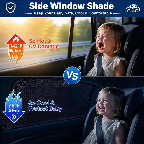 DMJN Car Window Shades for Baby (100% Efficient Block UV & Scorching Sun) Car Privacy Shades for Side Windows,Easy to Install,Nano Ice-Crystal Coatings-Universal Fit (Large),2 Pack in Saudi Arabia