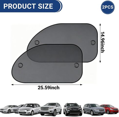 2 PCS Car Window Shade, 25.5 x 14.9 Inch Mesh Sunshade with Suction Cups for Side Windows, Glare and UV Rays Protection, Baby Side Window Car Sun Shades, Universal for Most Car, Truck, SUV in Saudi Arabia