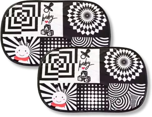 Baby Car Window Shade for Infants – High Contrast Black & White Visual Stimulation for Babies – Keeps Baby Calm & Engaged During Car Rides – Easy Cling Sun Shade (2 Pack) in Saudi Arabia